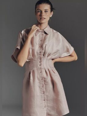 Last One! NWT Anthropologie Tobie Organza Mini Shirt Dress by Exquise Pink S